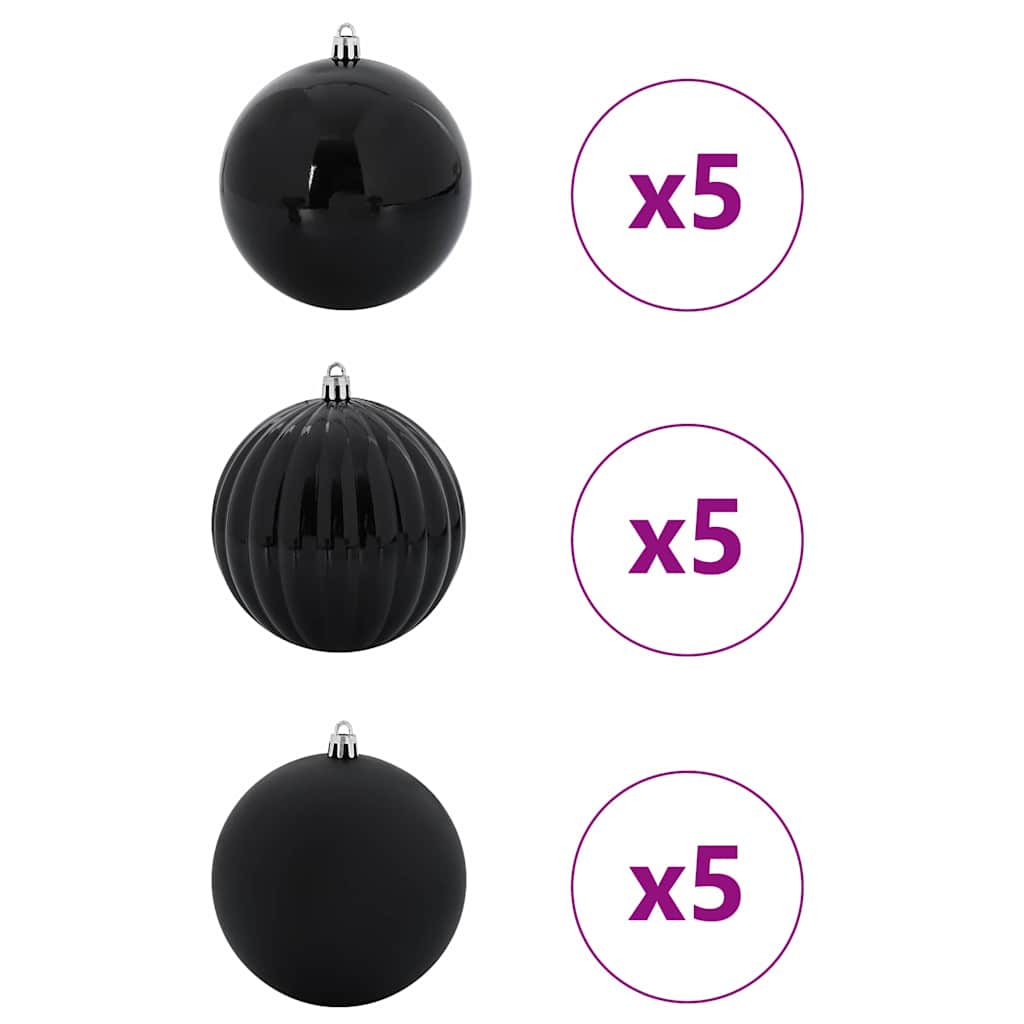 Juletræsbommelæt XL 15 pcs Sort Ø 10 cm Plastik LED'er