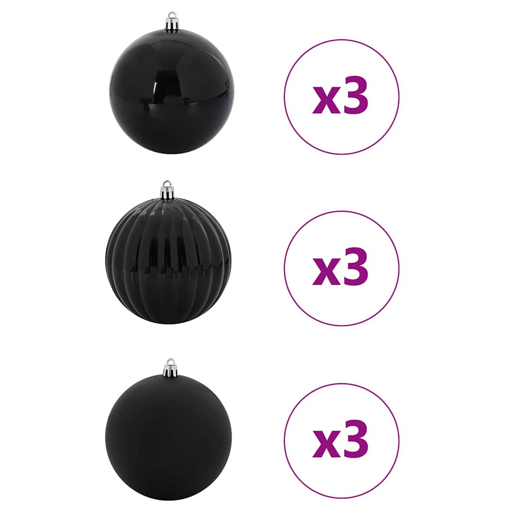 Julepynt Sæt XL 9 pcs Sort Ø 15 cm Plastik LED'er
