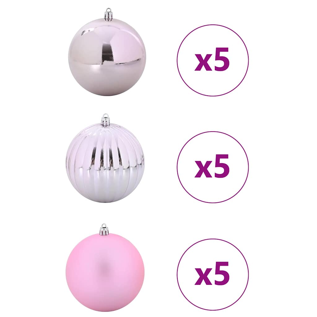 Jule Kugle Sæt XL 15 pcs Lyserød Ø 10 cm Plastik LED'er