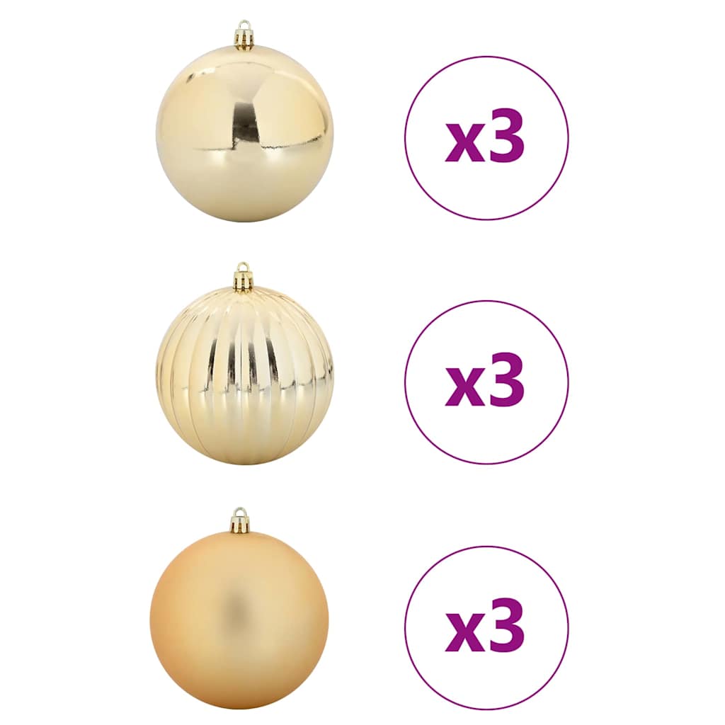 Julepynt Sæt XL 9 pcs Guld Ø 15 cm Plastik LED'er