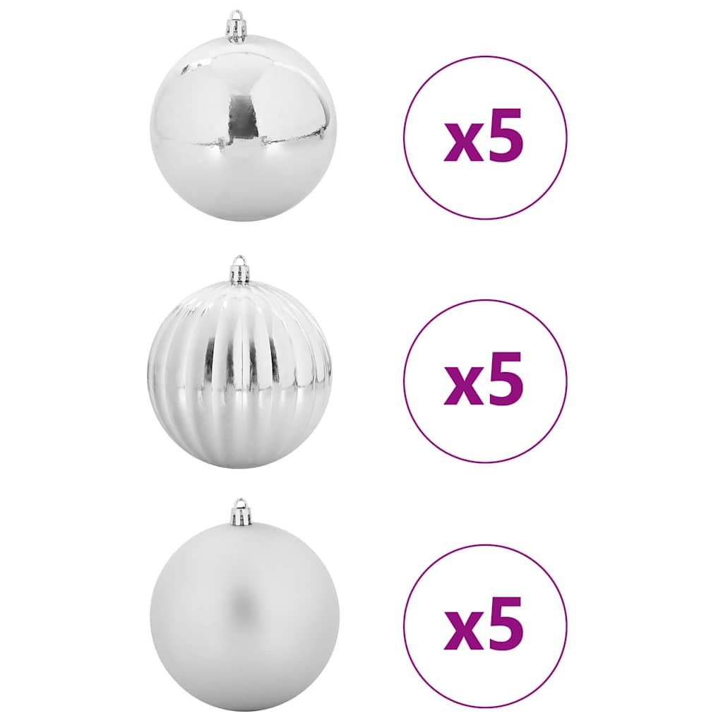 Juletræsbommelæt XL 15 pcs Sølv Ø 10 cm Plastik LED'er