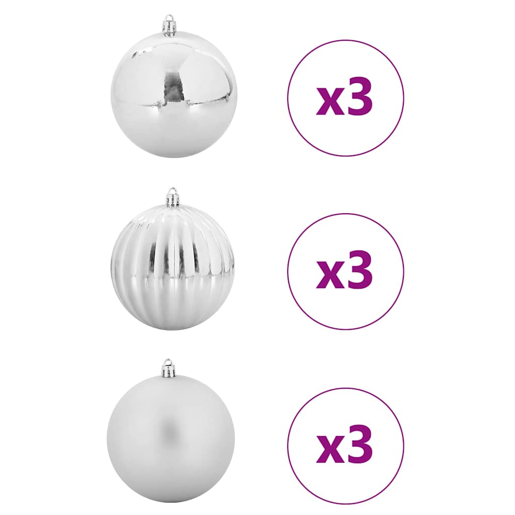 Julepynt Sæt XL 9 pcs Sølv Ø 15 cm Plastik LED'er