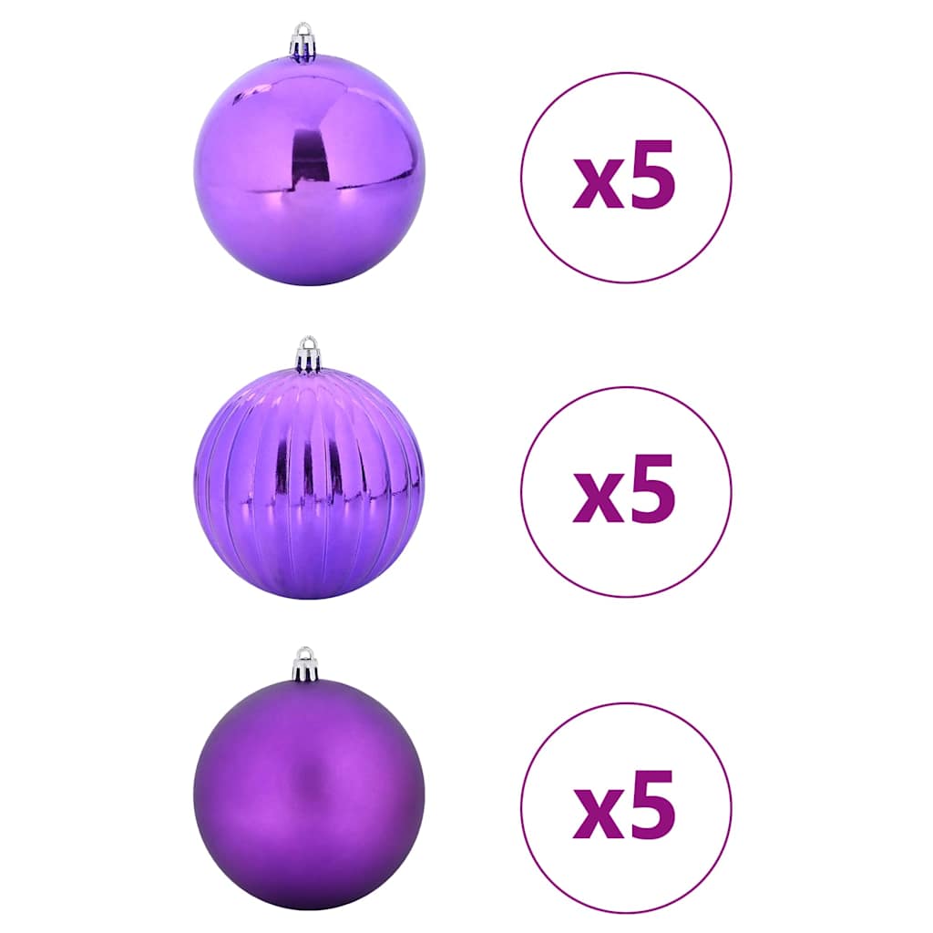 Juletræsbommelæt XL 15 pcs Lilla Ø 10 cm Plastik LED'er