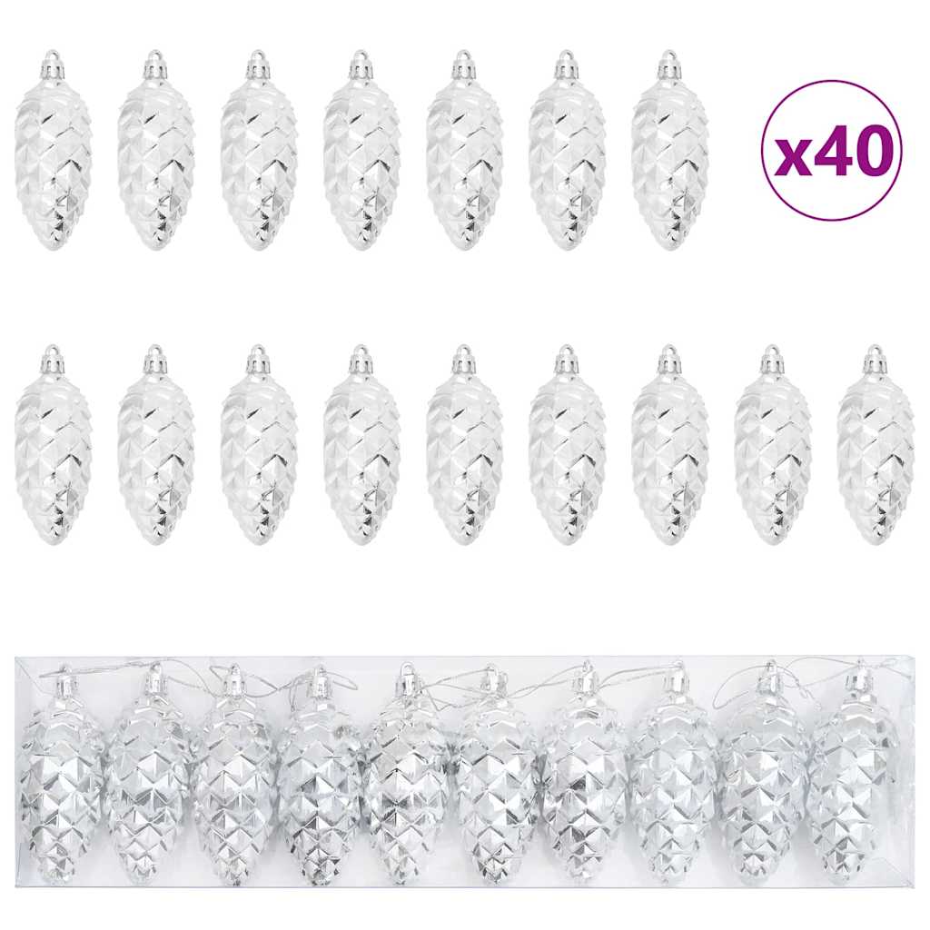 Julefyrrekoglebold 40 pcs Sølv Plastik