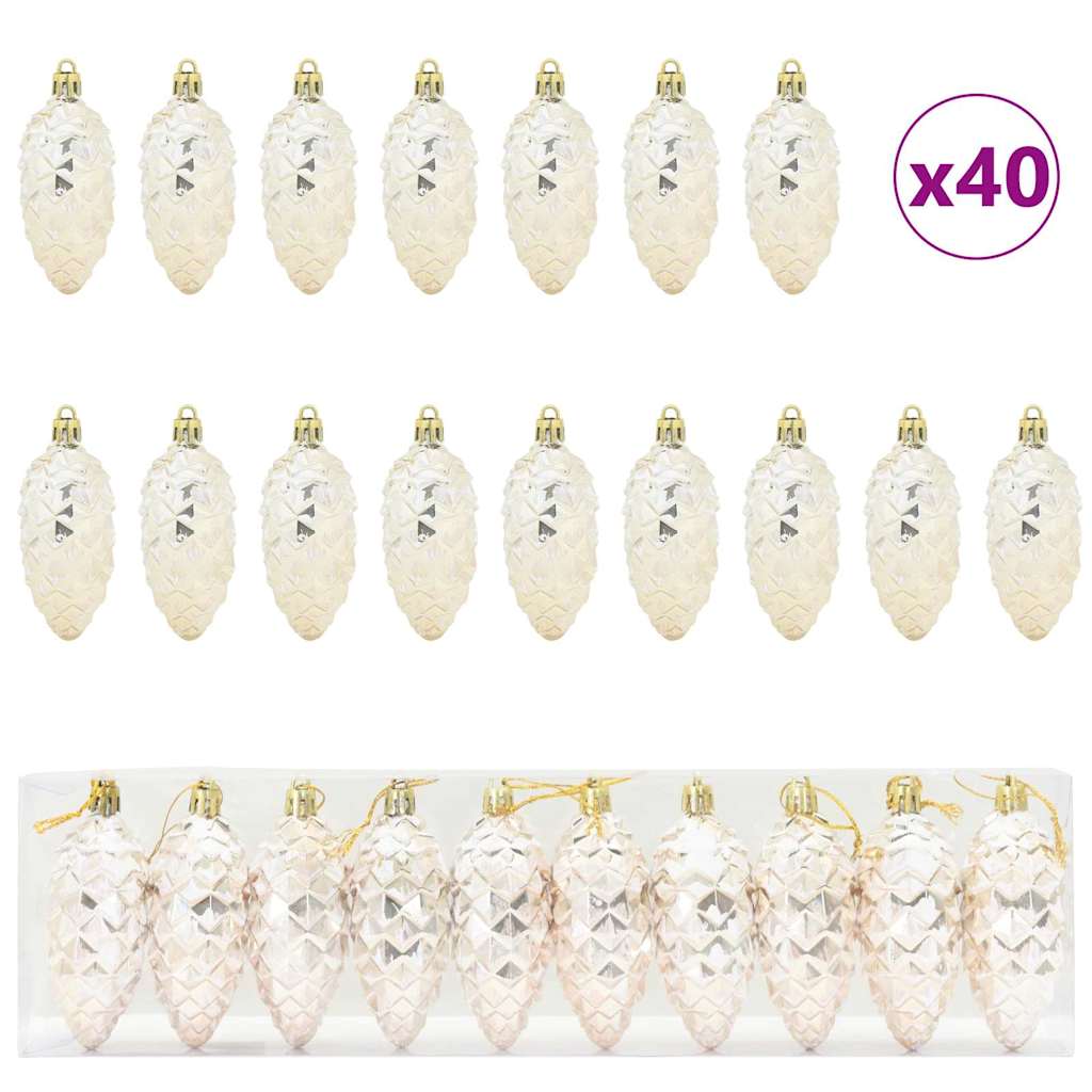 Julefyrrekoglebold 40 pcs champagnefarvet Plastik