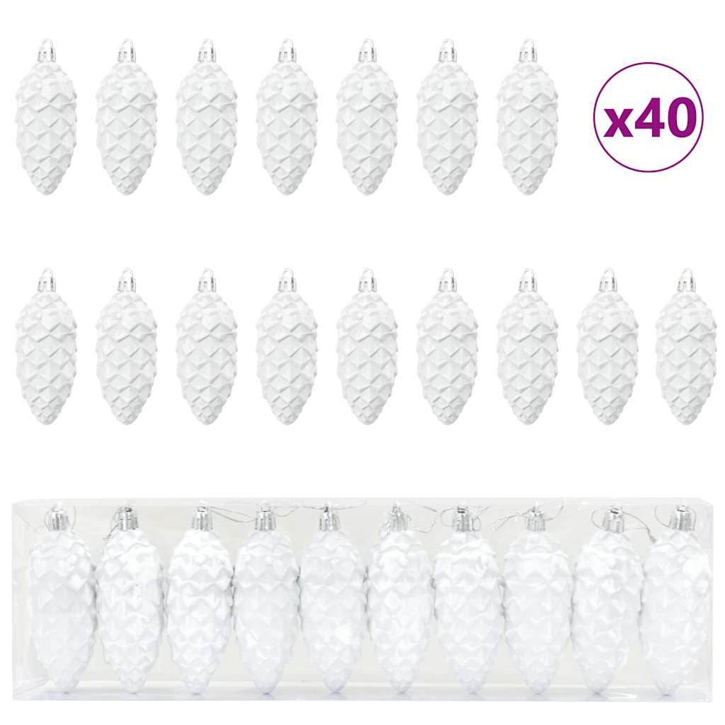 Julefyrrekoglebold 40 pcs Hvid Plastik