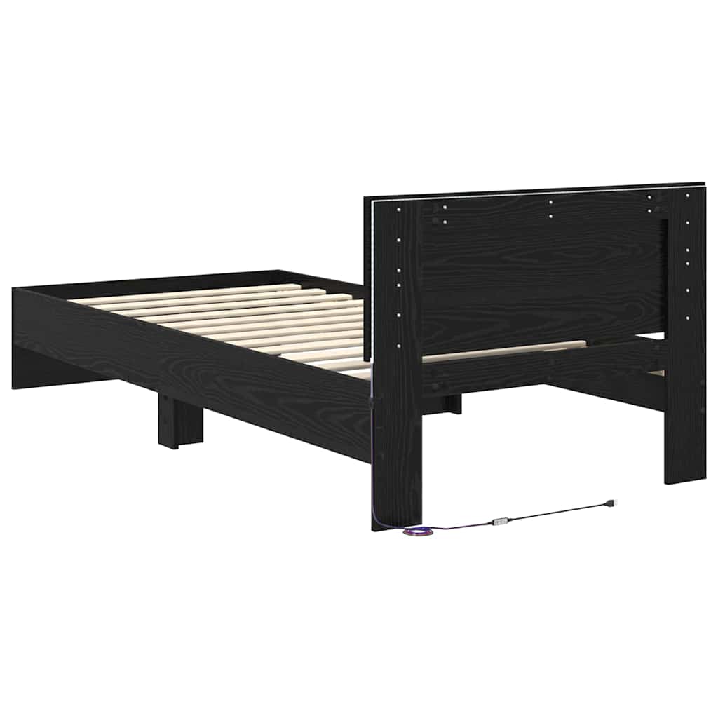 Sengestel med hovedgærde Sort eg 100 x 200 cm Konstrueret træ
