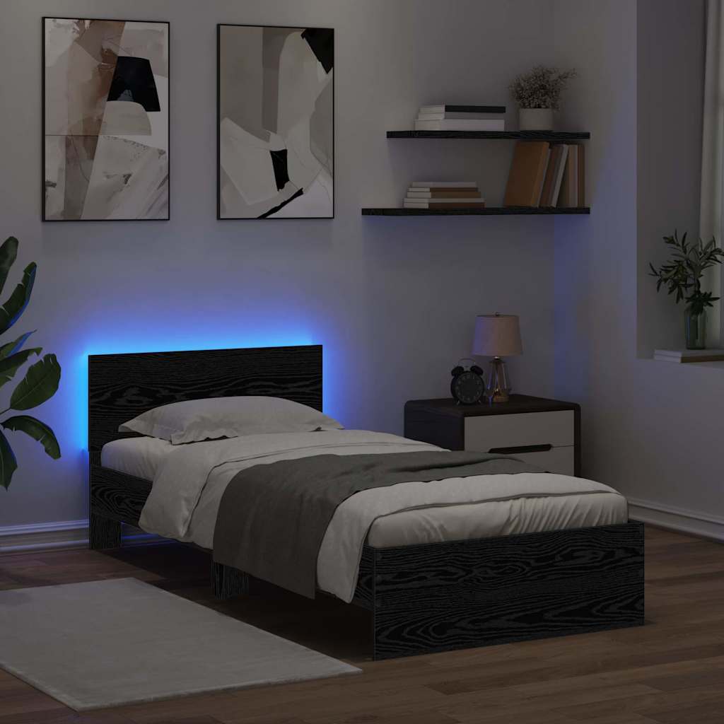 Sengestel med hovedgærde Sort eg 90 x 190 cm Konstrueret træ