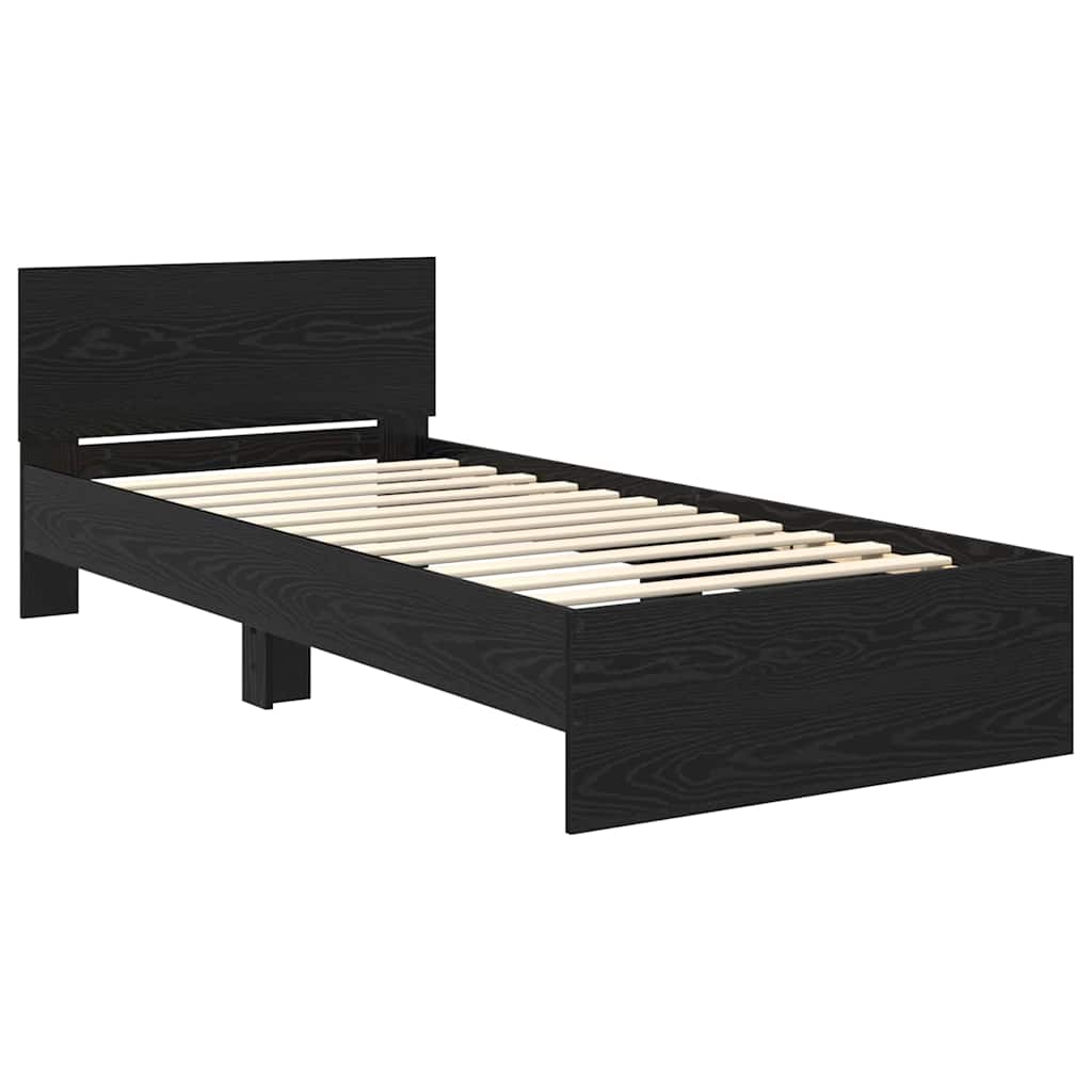 Sengestel med hovedgærde Sort eg 90 x 190 cm Konstrueret træ