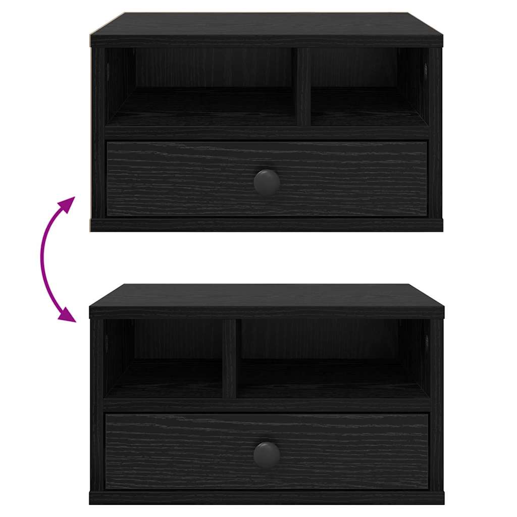 Printerstand med skuffe Sort eg 40 x 32 x 24 cm Konstrueret træ