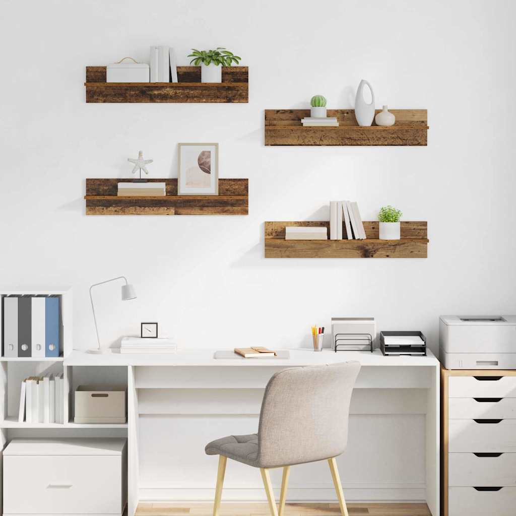 Væghylder 4 pcs Gammelt træ 80 x 11,5 x 18 cm Konstrueret træ
