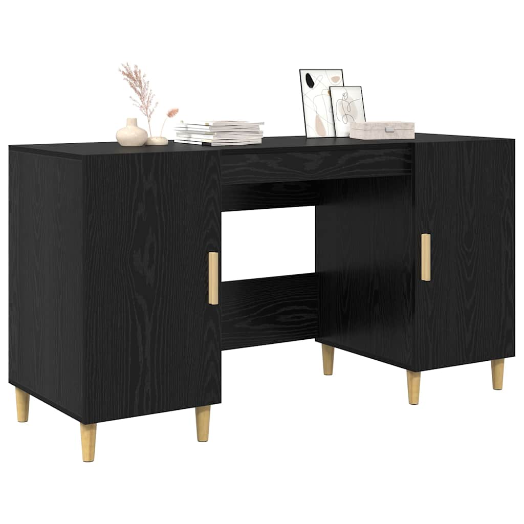 Bord med hylde med dør Sort eg 140 x 50 x 75 cm Konstrueret træ