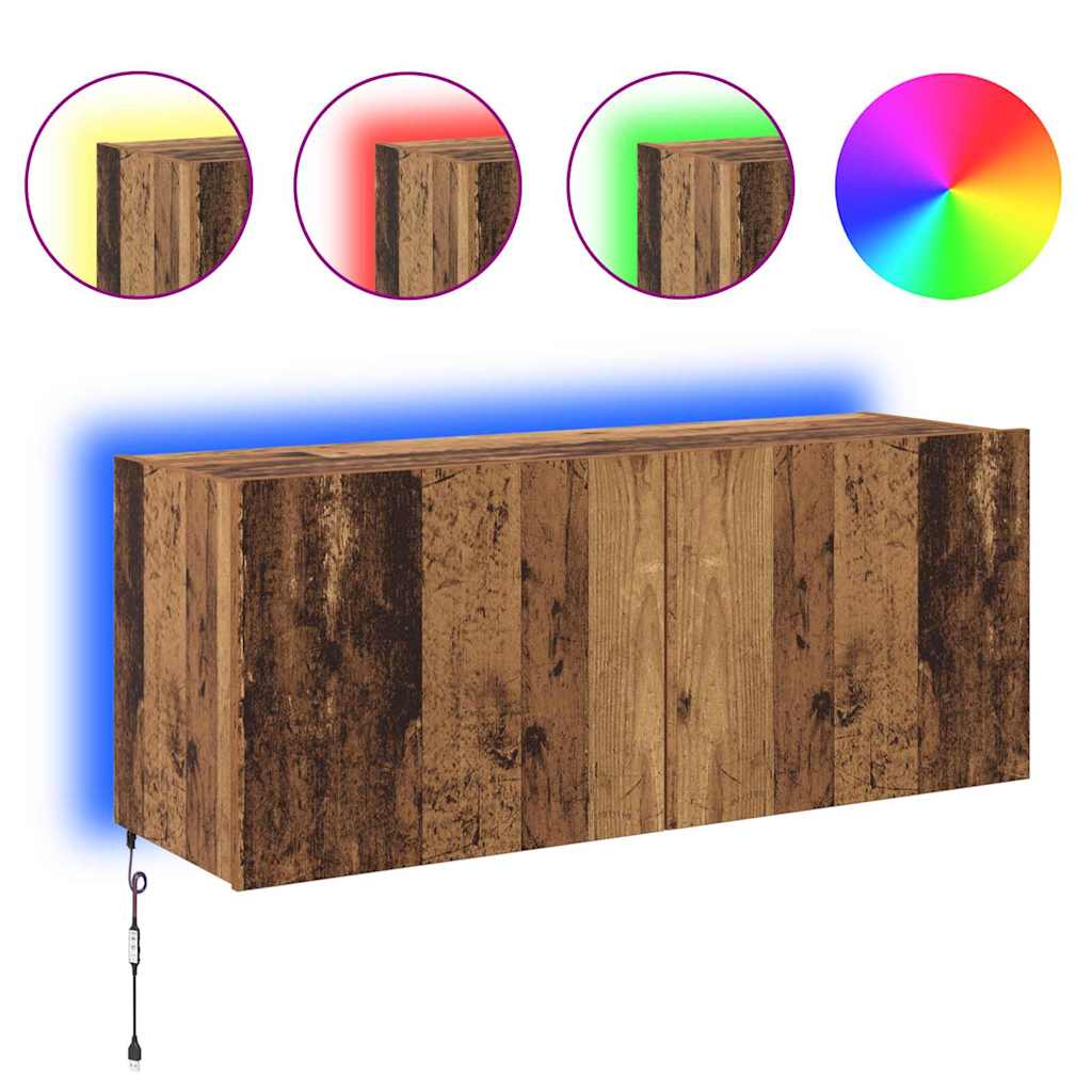 TV vægskab med LED Gammelt træ 100 x 35 x 41 cm Konstrueret træ