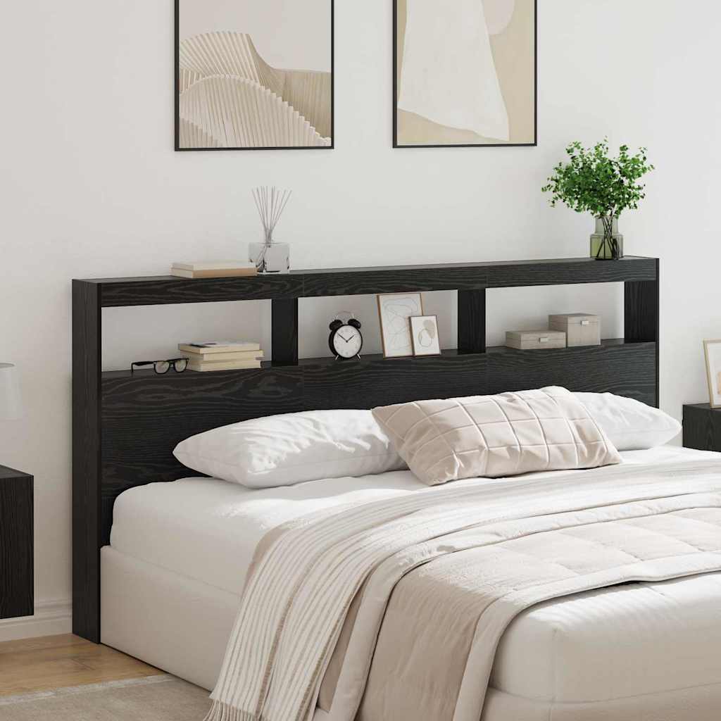 Hovedgærde med hylde Sort eg 200 x 17 x 102 cm Konstrueret træ