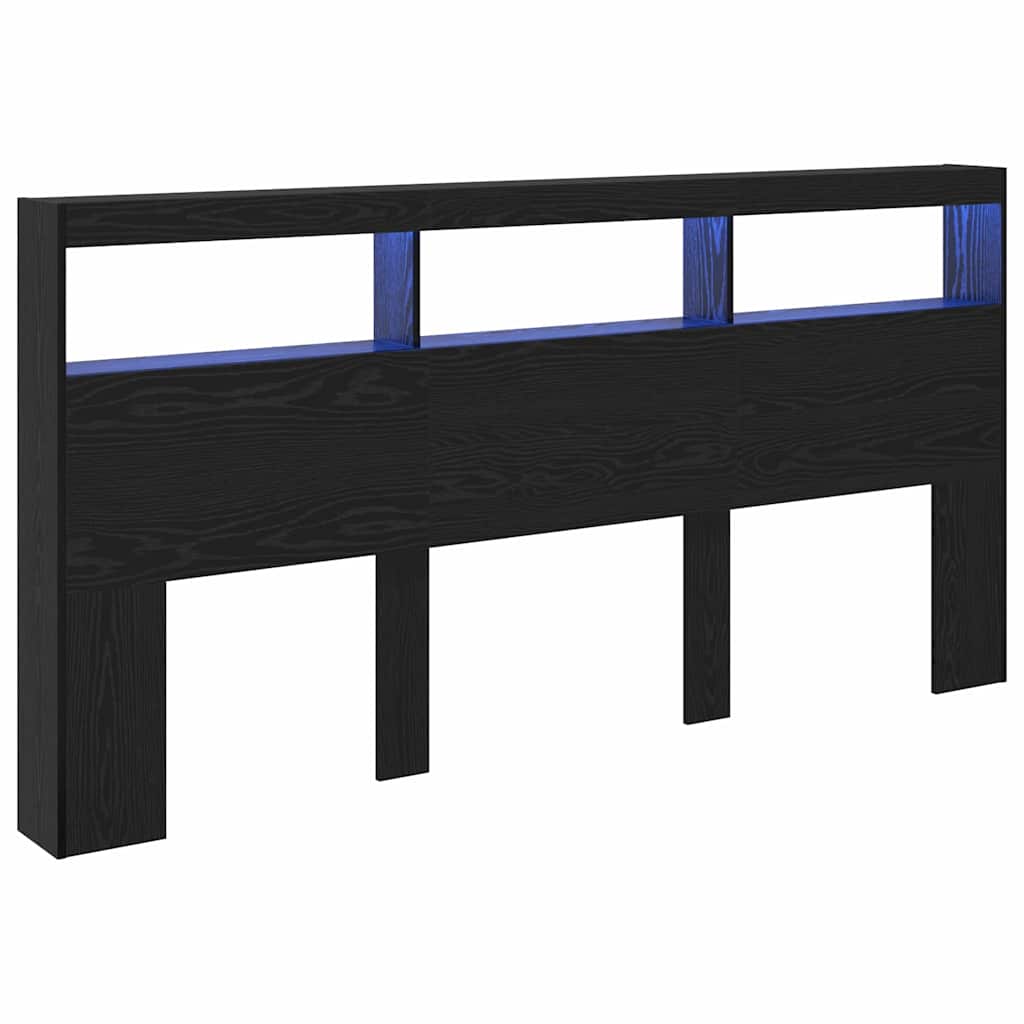 Hovedgærde med hylde Sort eg 200 x 17 x 102 cm Konstrueret træ
