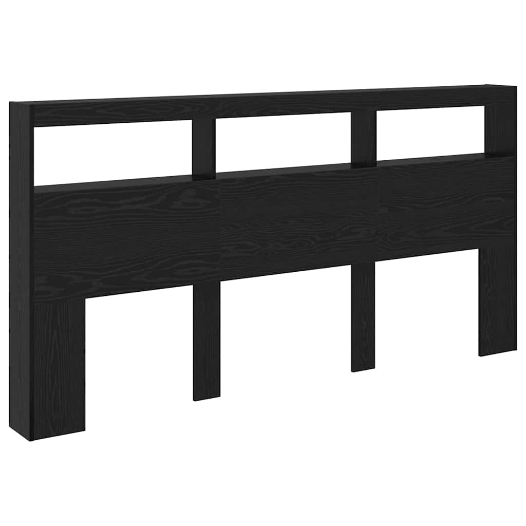 Hovedgærde med hylde Sort eg 200 x 17 x 102 cm Konstrueret træ