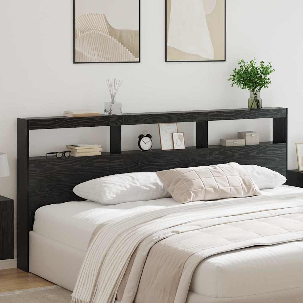 Hovedgærde med hylde Sort eg 220 x 17 x 102 cm Konstrueret træ