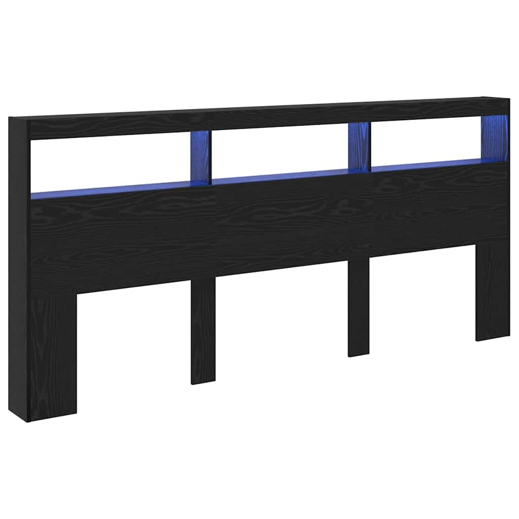 Hovedgærde med hylde Sort eg 220 x 17 x 102 cm Konstrueret træ