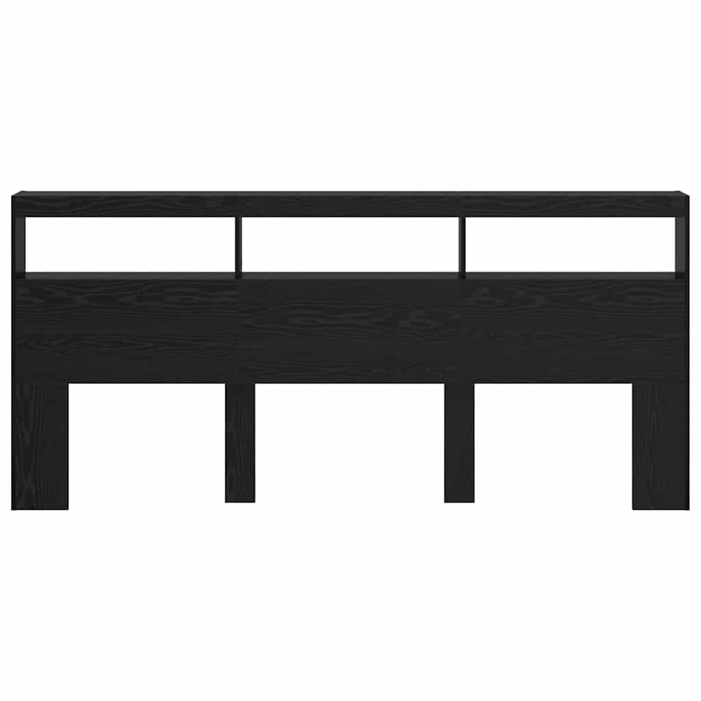 Hovedgærde med hylde Sort eg 220 x 17 x 102 cm Konstrueret træ