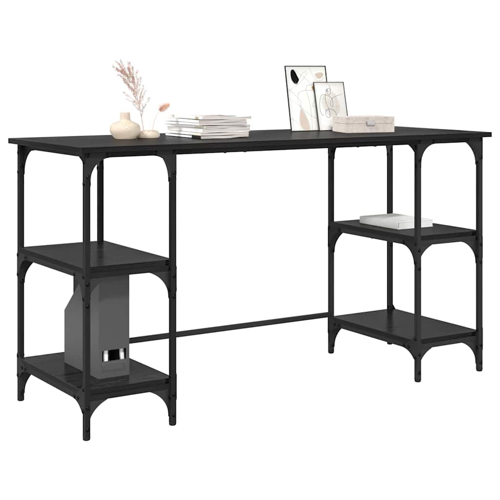 Bord med hylde Sort eg 140 x 50 x 75 cm Konstrueret træ