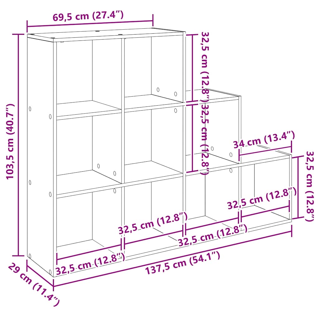 Rumdivider boghylde Sort eg 137,5 x 29 x 103,5 cm