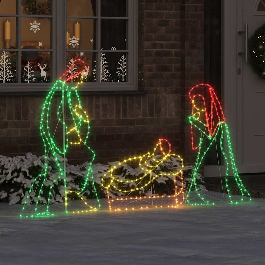 Belyst nativitetsscene - flerfarvet LED juledekoration 112 × 71,5 cm i PVC