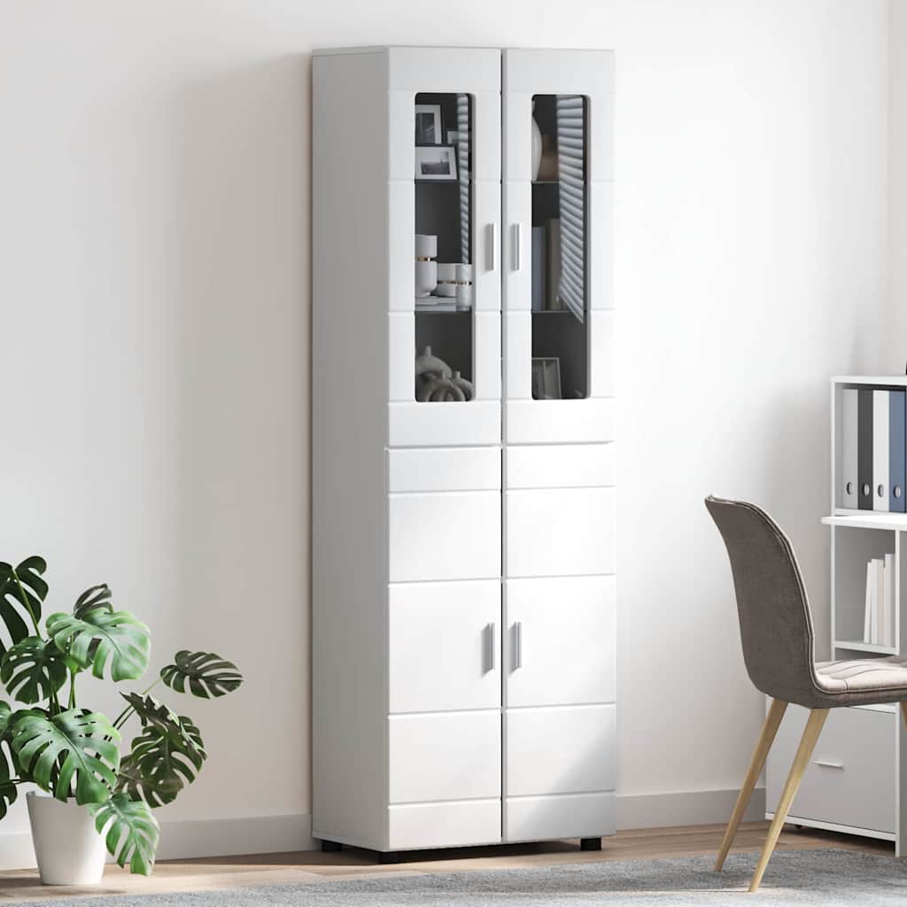 Highboard med hylde FLORIN Høj gloss hvid 60 x 35 x 182 cm