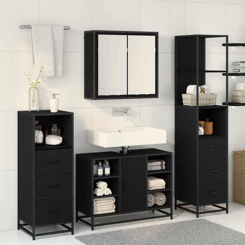 Badeværelsesmøbel sæt med skuffe 4 pcs Sort eg Konstrueret træ