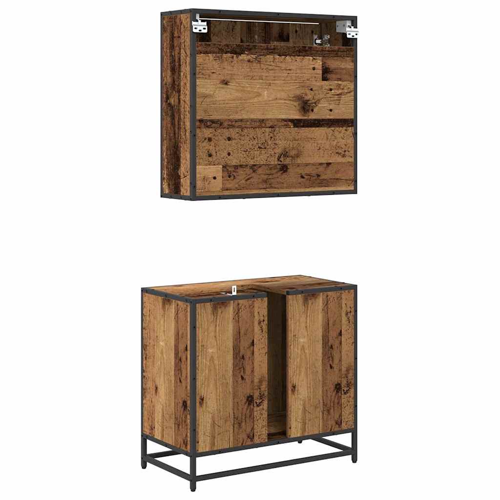 Badeværelsesmøbel sæt med dør 2 pcs Gammelt træ Konstrueret træ