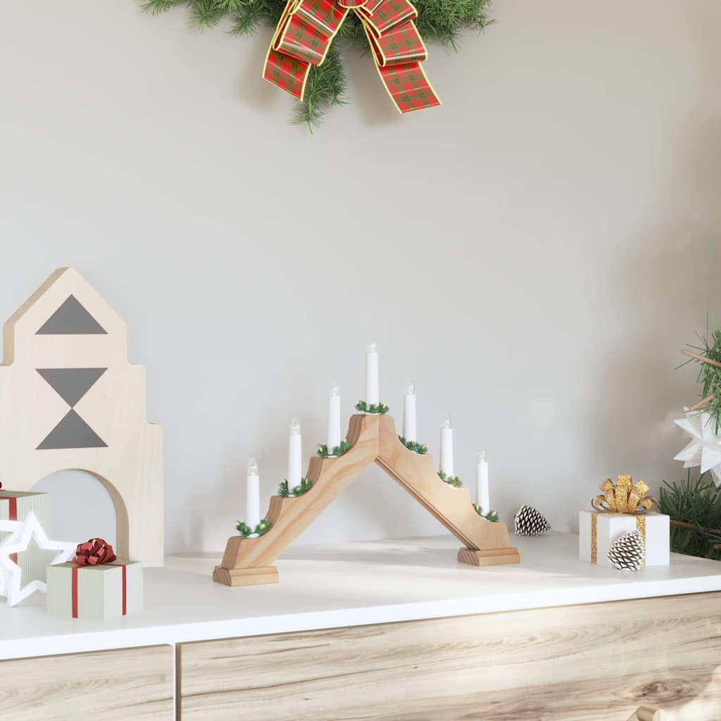 Julelys bro med 7 LED'er Brun 39.5 x 5 x 29 cm Massiv fyrretræ