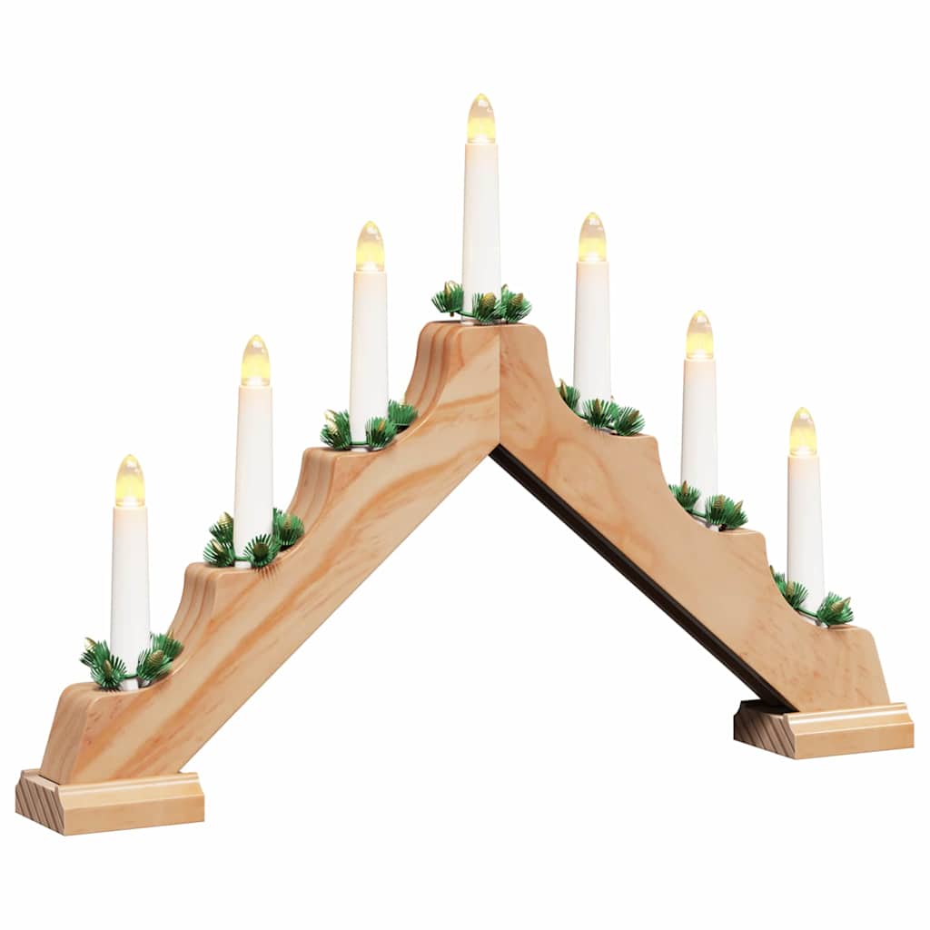 Julelys bro med 7 LED'er Brun 39.5 x 5 x 29 cm Massiv fyrretræ
