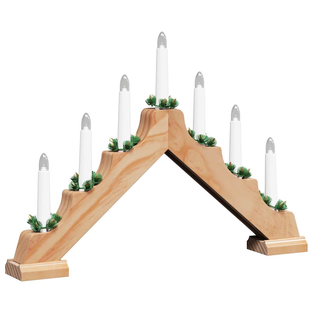 Julelys bro med 7 LED'er Brun 39.5 x 5 x 29 cm Massiv fyrretræ