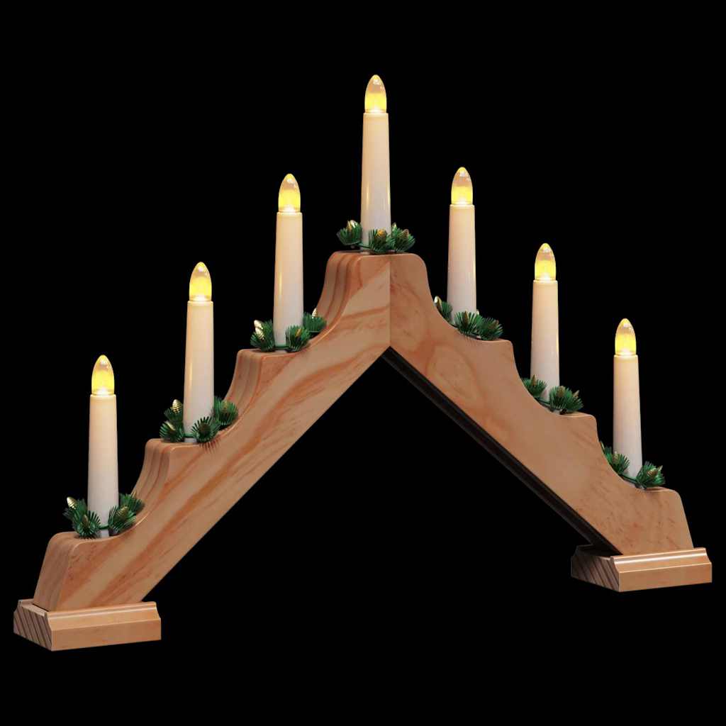 Julelys bro med 7 LED'er Brun 39.5 x 5 x 29 cm Massiv fyrretræ