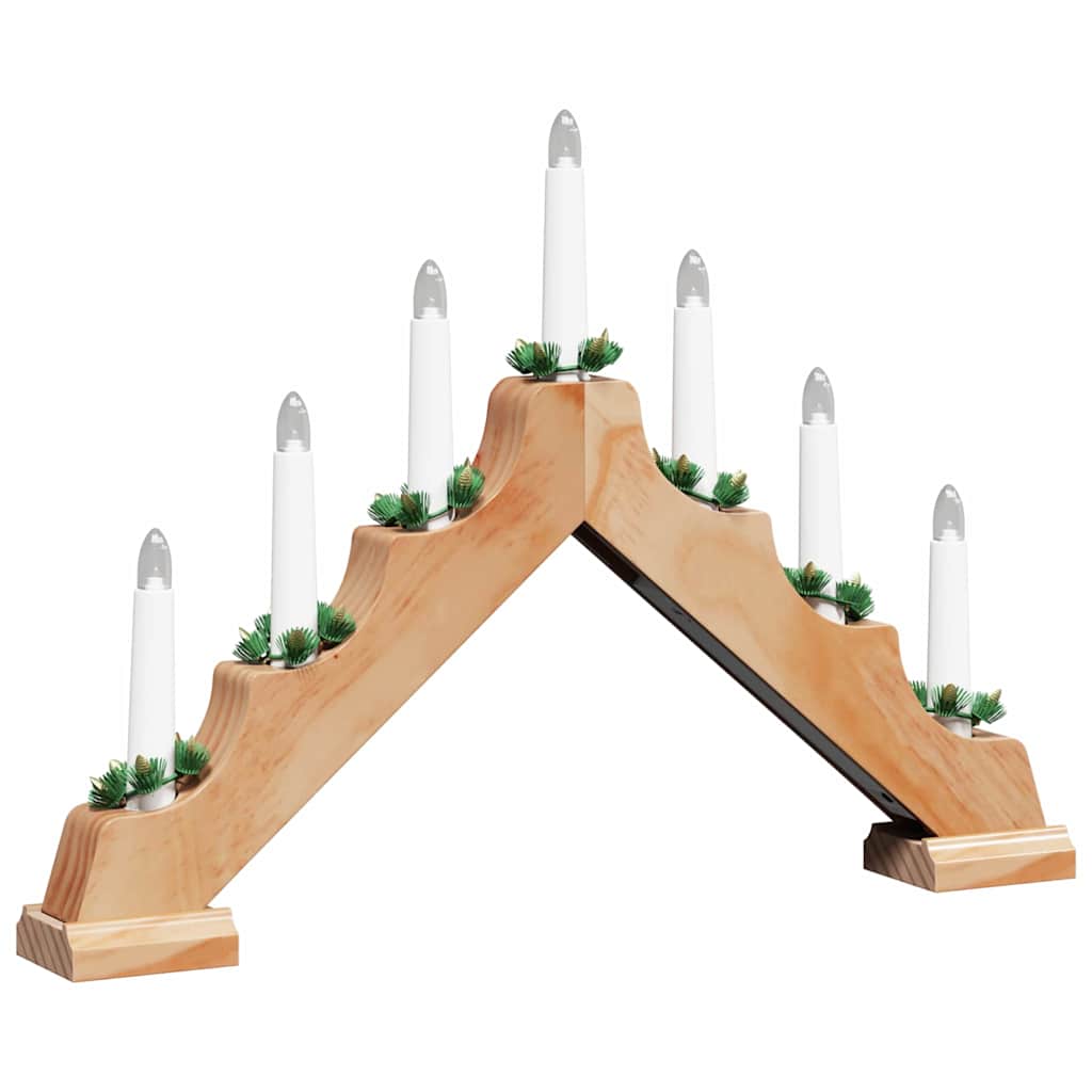 Julelys bro med 7 LED'er Brun 39.5 x 5 x 29 cm Massiv fyrretræ