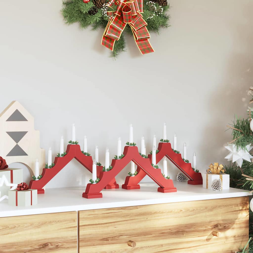 Julelys bro 3 pcs Rød 39.5 x 5 x 29 cm Massiv fyrretræ