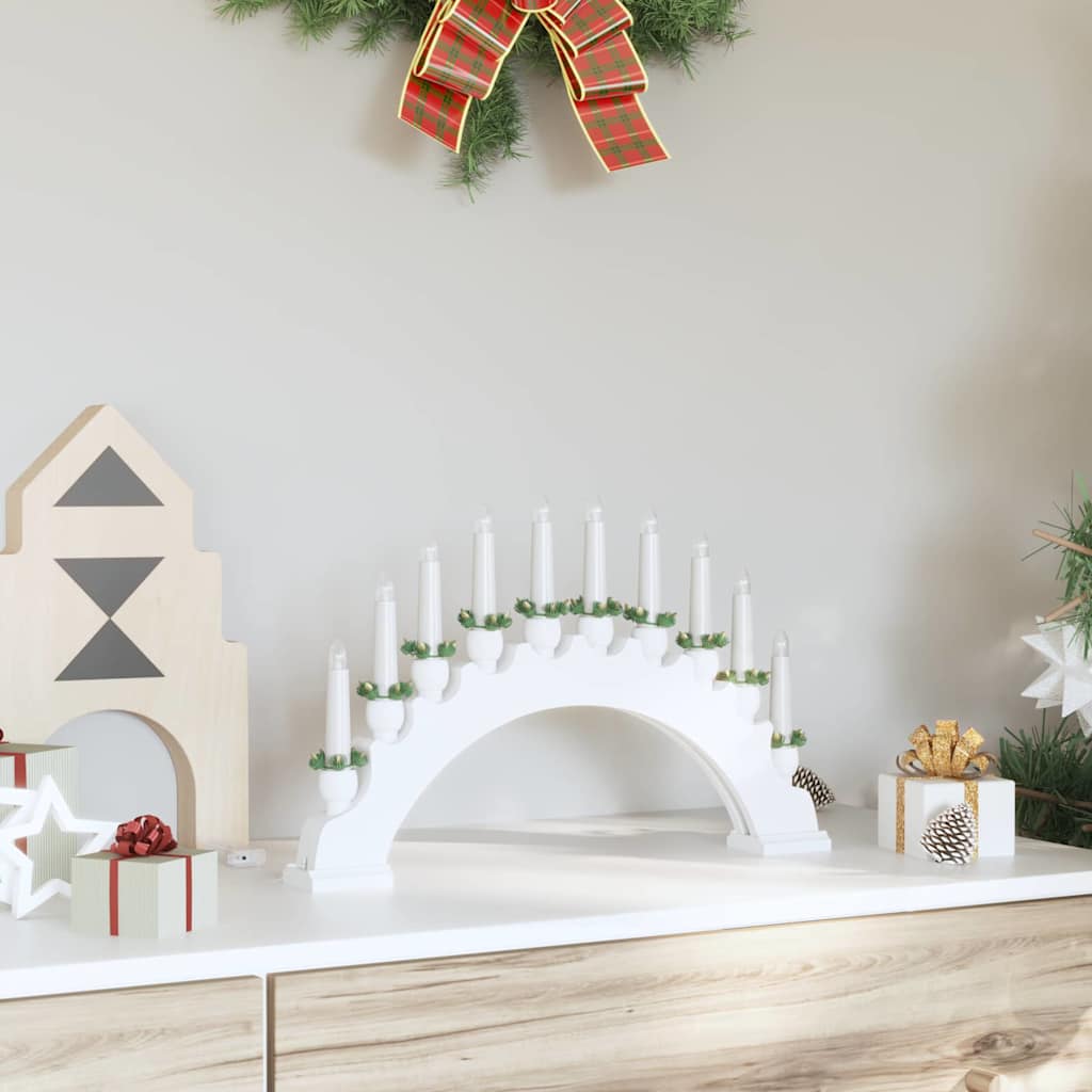 Julelys Bue med 10 LED Lys Hvid 47 x 5 x 29 cm Massivt fyrretræ
