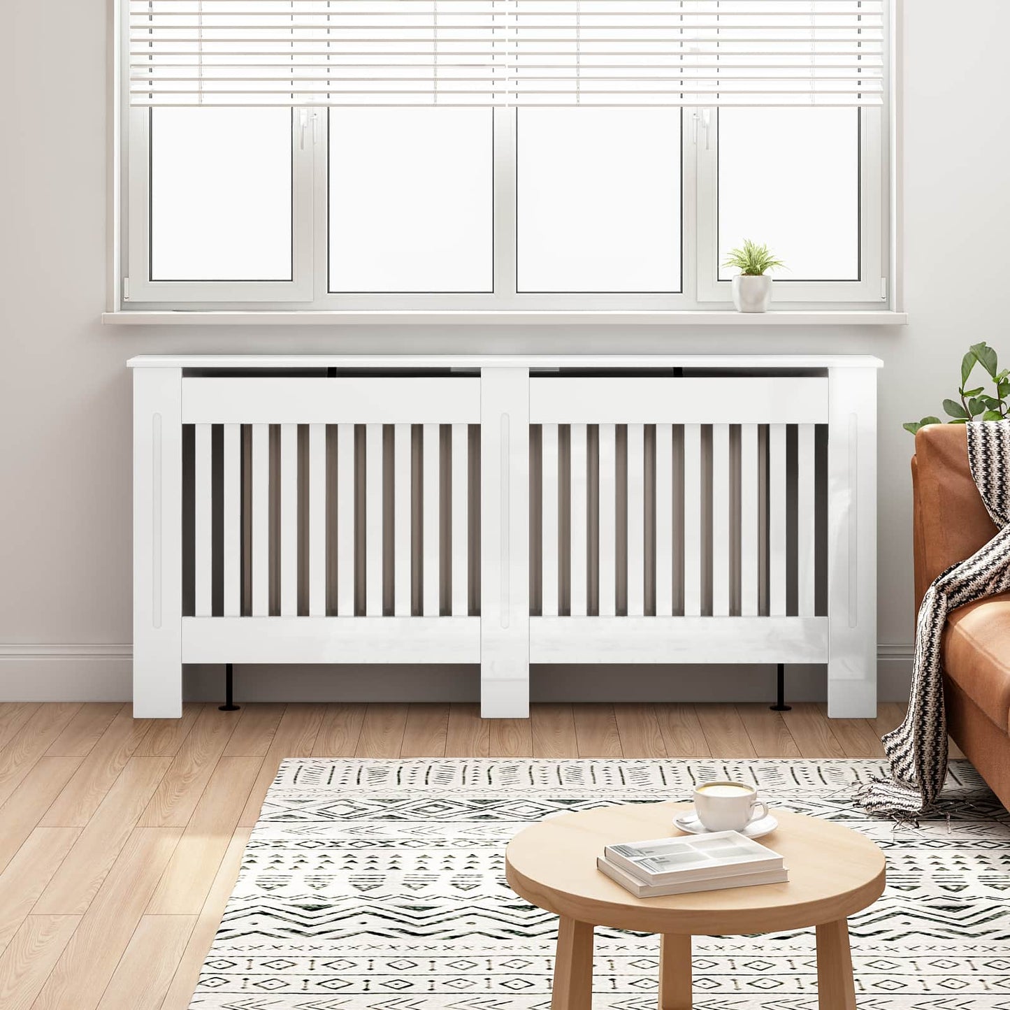 Radiatorcover Hvid højglans 172 x 19 x 81,5 cm Konstrueret træ
