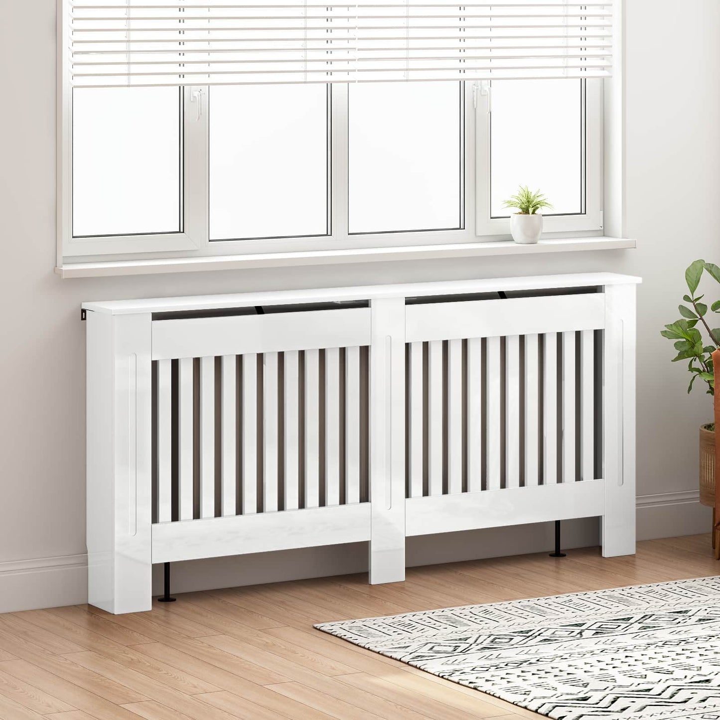 Radiatorcover Hvid højglans 172 x 19 x 81,5 cm Konstrueret træ