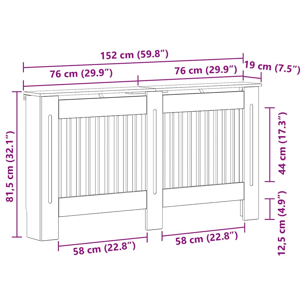 Radiatorcover Betongrå 152 x 19 x 81,5 cm Konstrueret træ