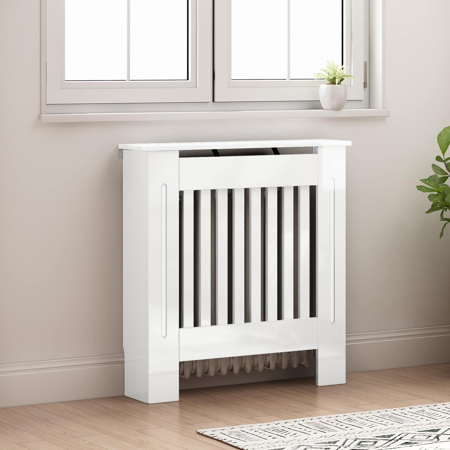 Radiatorcover Hvid højglans 78 x 19 x 81,5 cm Konstrueret træ