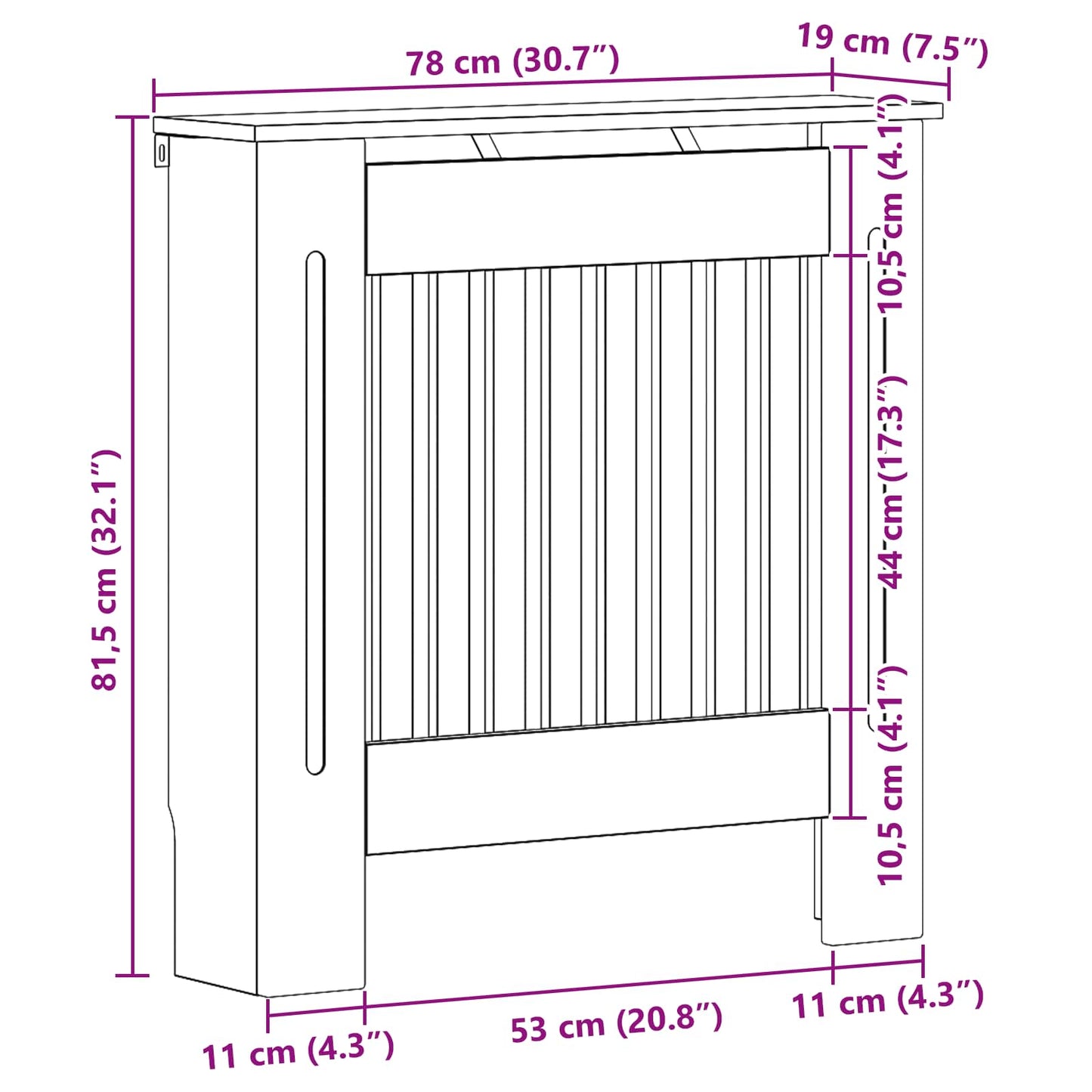 Radiatorcover Hvid højglans 78 x 19 x 81,5 cm Konstrueret træ