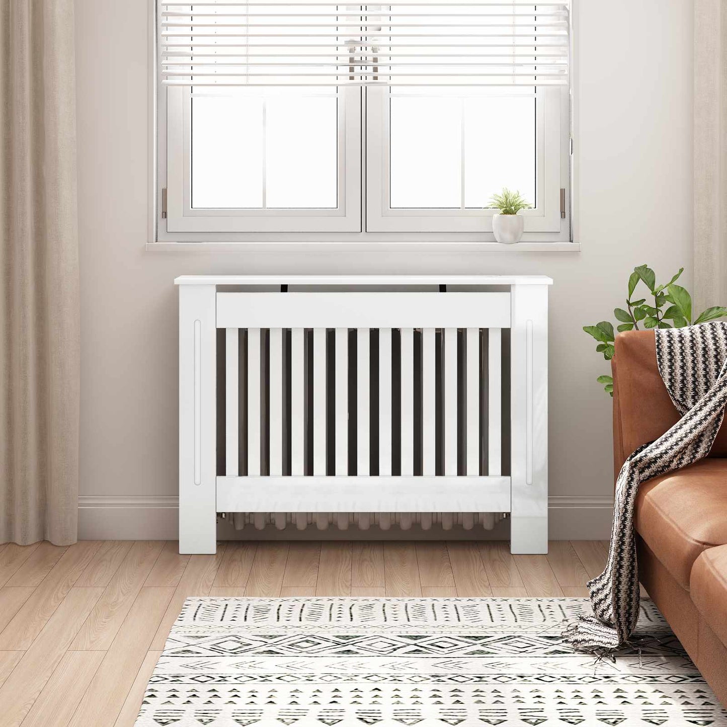 Radiatorcover Hvid højglans 112 x 19 x 81,5 cm Konstrueret træ