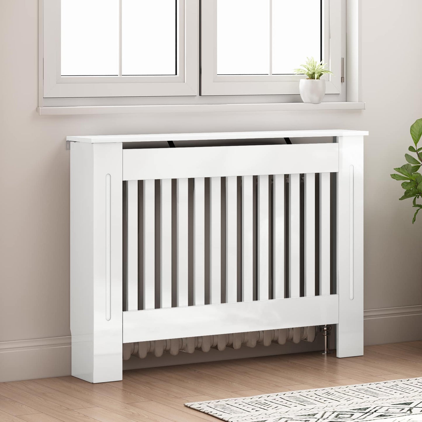 Radiatorcover Hvid højglans 112 x 19 x 81,5 cm Konstrueret træ
