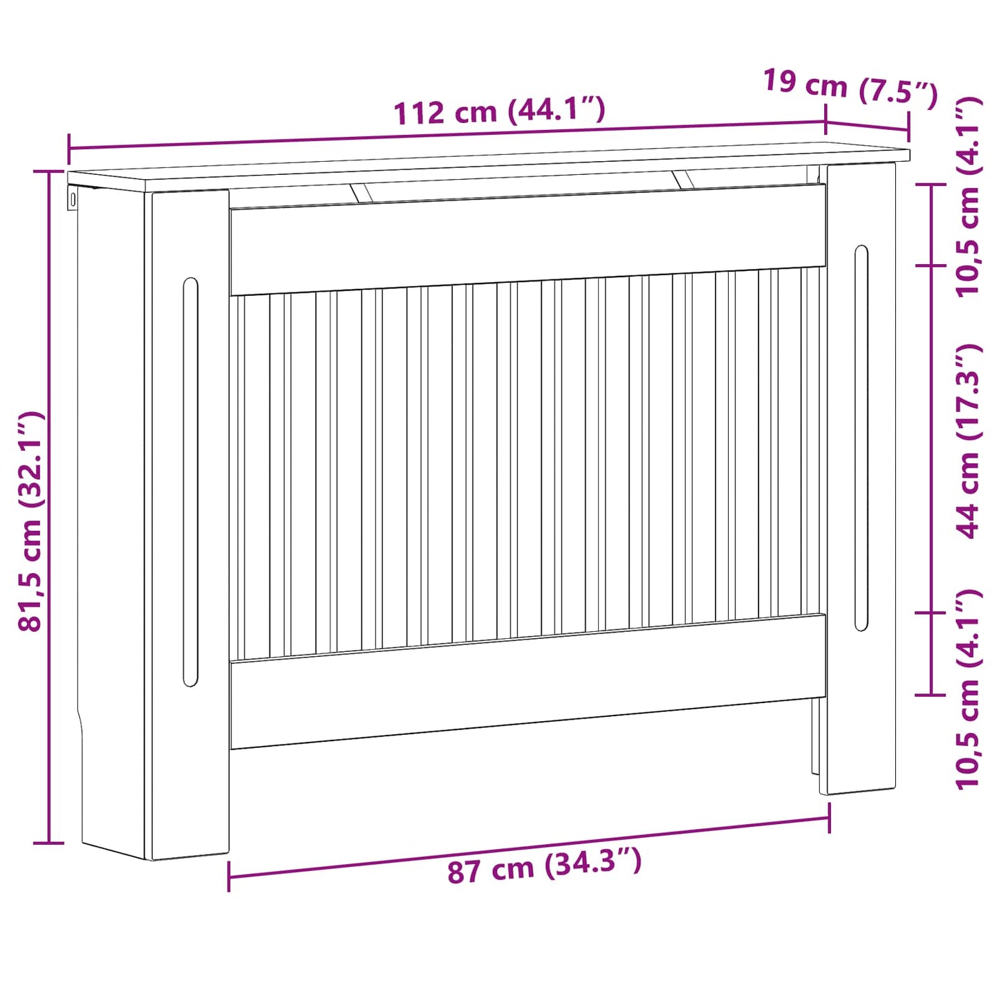 Radiatorcover Hvid højglans 112 x 19 x 81,5 cm Konstrueret træ