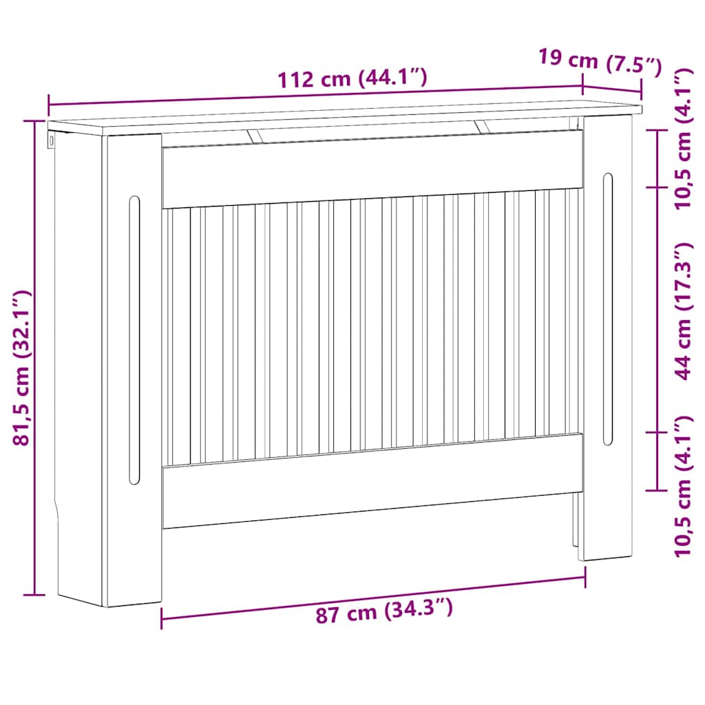 Radiatorcover Sort eg 112 x 19 x 81,5 cm Konstrueret træ