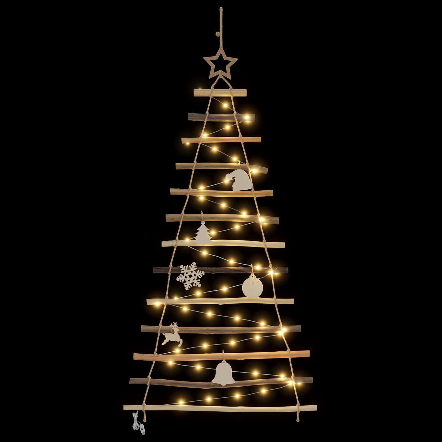 Juletræ med 50 LED'er Naturfarvet 120 cm massivt asketræ