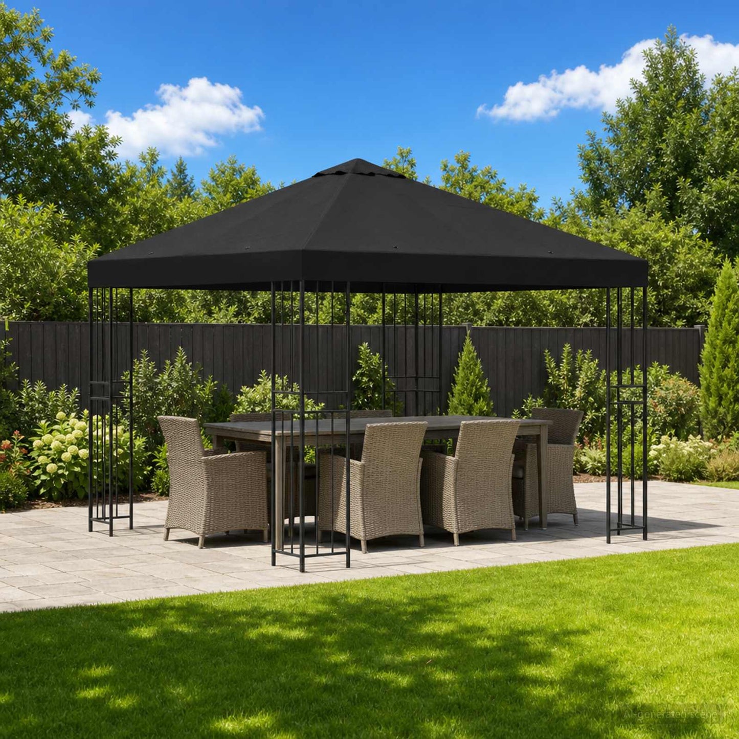 Pavillon 3 x 3 m Sort Polyester og Stål 190 gsm