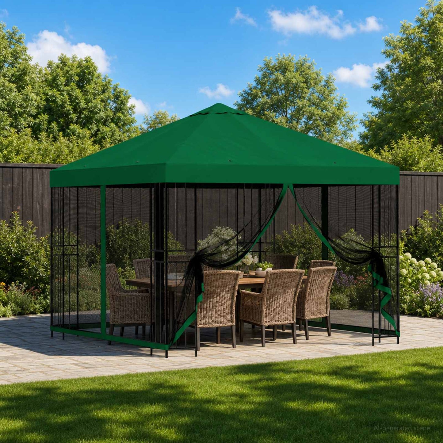 Havelæger med sidevægge 3 x 3 m Grøn Polyester og Stål 190 gsm