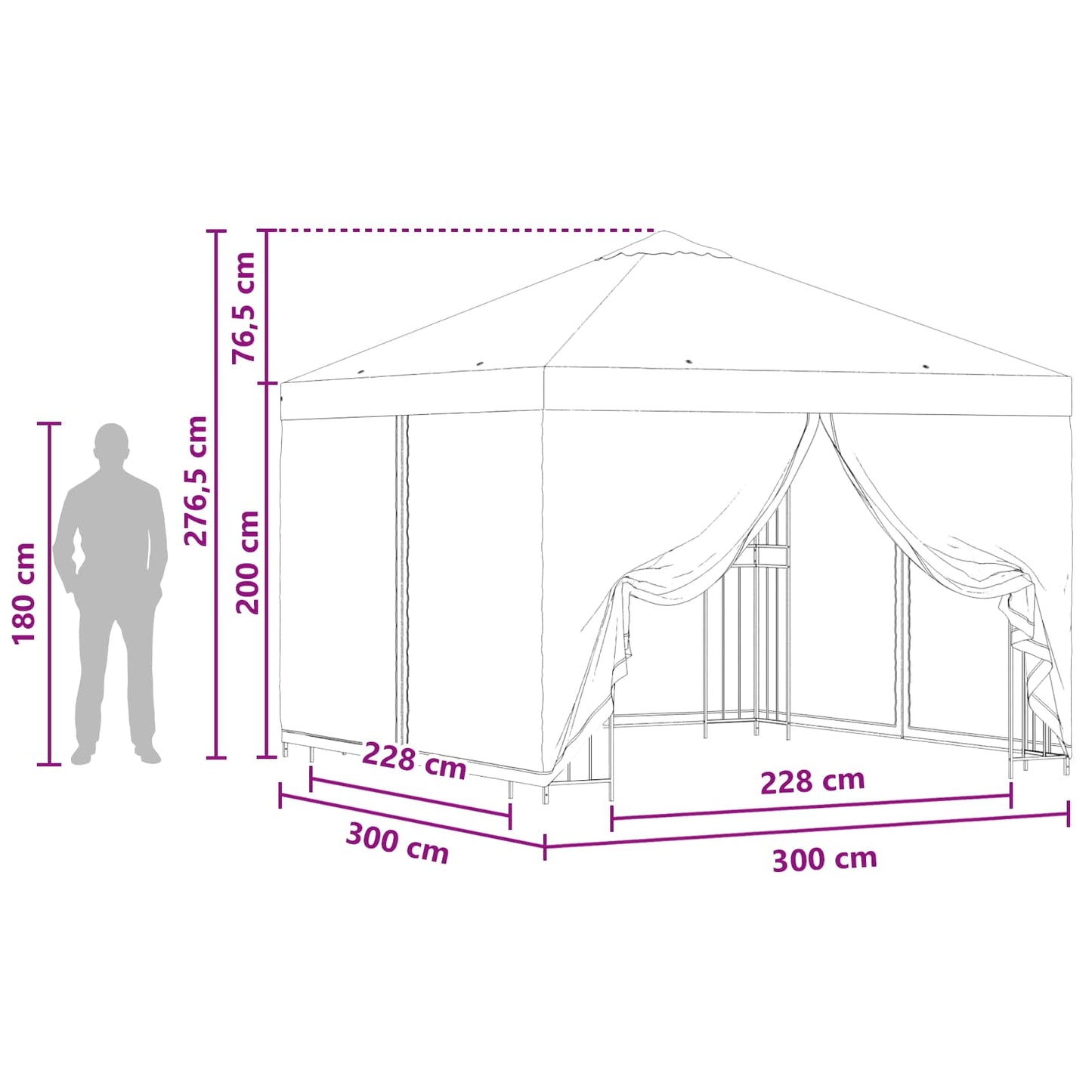 Havelæger med sidevægge 3 x 3 m Sort Polyester og Stål 190 gsm