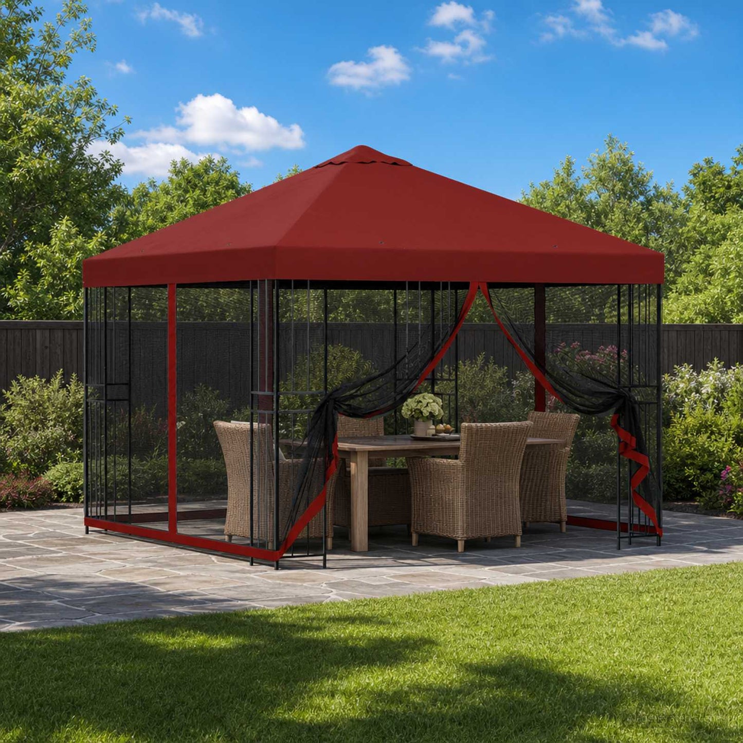 Havelæger med sidevægge 3 x 3 m Bordeaux Polyester og Stål